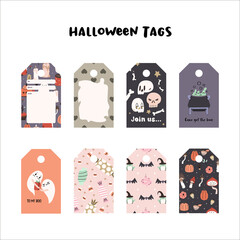 Set of illustrated vector Halloween Gift Tags.