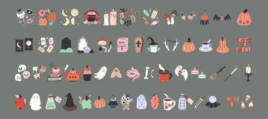 Adorable collection of handdrawn halloween illustrations. and clip-art