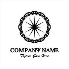 Black and white abstract vector logo. illustration of light in flower.  Logo template for business. Simple and cool