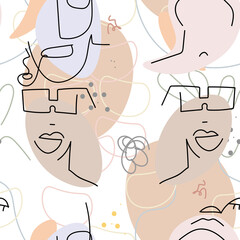 Face line pattern Abstract drawing seamless print