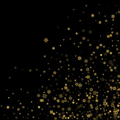 Falling Snow flakes golden pattern Holiday Vector