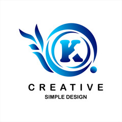 Logo vector letter k. Illustration of circle and dots, blue snail icon shape.