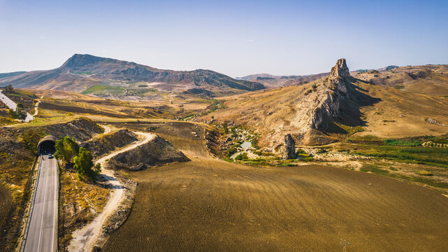 Salso River Valley Near Riesi and Sommatino, Province of Caltanissetta, Sicily, Italy, Europe