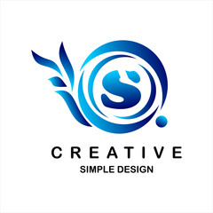 Logo vector letter s. Illustration of circle and dots, blue snail icon shape.
