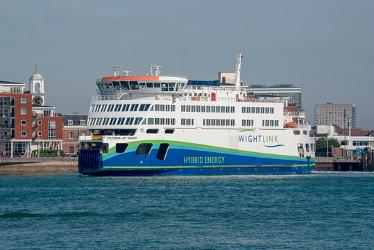 Portsmouth, England, UK. 2021. A roro passenger and vechicle ferry outbound from Portsmouth Harbour bound for the Isle of Wight.