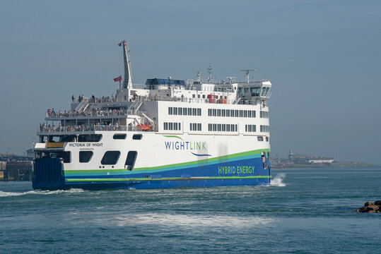 Portsmouth, England, UK. 2021. A roro passenger and vechicle ferry outbound from Portsmouth Harbour bound for the Isle of Wight.