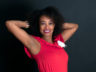 Confident beautiful African American woman showing her armpit