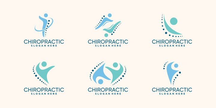 Set bundle of chiropractic logo design with creative concept Premium Vector
