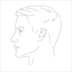 Side profile man face. Male portrait of young beautiful boy with trendy hairdo. Two angles view of guy. Vector sketch line illustration.