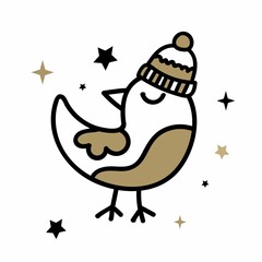 The Christmas character is a bird in black and gold.