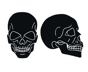 Vector hand drawn doodle sketch black human skull isolated on white background