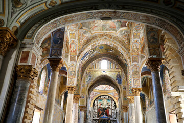 Fototapeta na wymiar PALERMO, ITALY - JULY 5, 2020: interior church of Santa Maria dell'Ammiraglio, Palermo, Italy