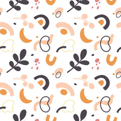 Seamless pattern with abstract and floral elements. Vector illustration.