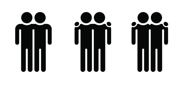 Friendship or best Friend hug symbol. Silhouette stickman icon or pictogram. Flat vector friends stick figure. Two people sign. For ever or 4ever. Friendship day. Man symbol or logo