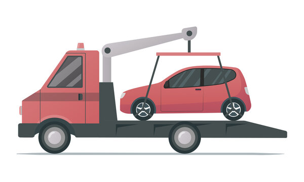 Tow truck concept. Colored flat vector illustration. Isolated on white background.