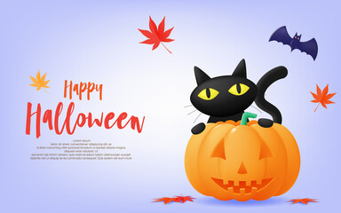 Happy Halloween banner art background with pumpkin