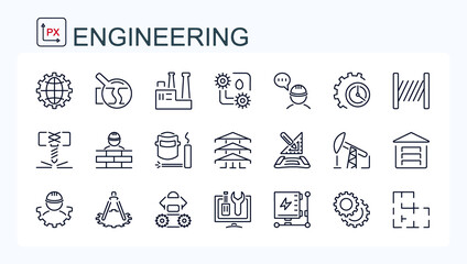A set of vector icons from the field of construction, industry and mechanical engineering. Isolated.