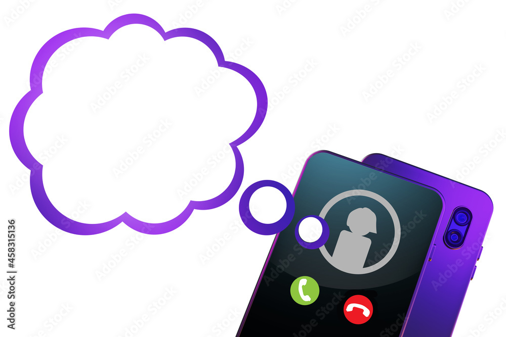 Poster phone with incoming call. incoming call interface in phone. dialogue cloud next to cellphone. copy s