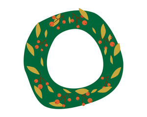 Merry Christmas green pine fir wreath retro. Vector illustration vintage cartoon flat style