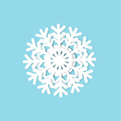 Paper cut snowflake isolated on blue background. Vector illustration