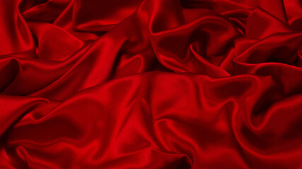 Rich and luxury red silk fabric texture background.