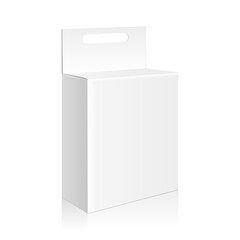 Blank packaging box with hole to hang isolated on a white background. 3d rendering