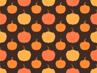 Pumpkins seamless pattern. Autumn background with pumpkins, design for Halloween and Thanksgiving. Background for wrapping paper, banners, posters and advertising materials. Vector illustration