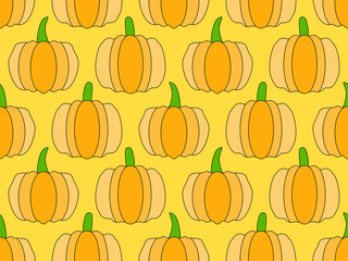 Pumpkins seamless pattern. Autumn background for wrapping paper, banners and advertising materials. Halloween and Thanksgiving day design. Vector illustration