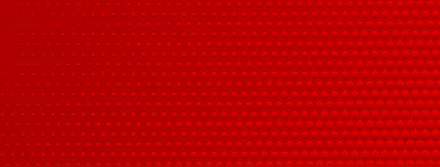 Abstract halftone background made of small hexagonal dots of different sizes in red colors