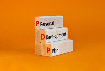 PDP, Personal development plan symbol. Words PDP, Personal development plan symbol on blocks on a...