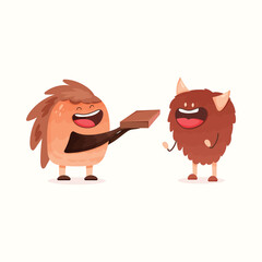 The monster hands over the book. Present. Vector illustration in flat style