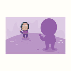 Illustration for the word far away. Vector illustration in flat style