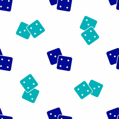 Blue Game dice icon isolated seamless pattern on white background. Casino gambling. Vector