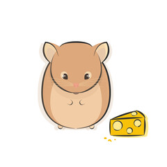 Hamster Illustration, Hamster and Cheese, Cute Pet, Cute Hamster and Cheese Character Design Vector Illustration Background