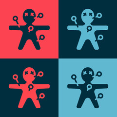 Pop art Voodoo doll icon isolated on color background. Happy Halloween party. Vector