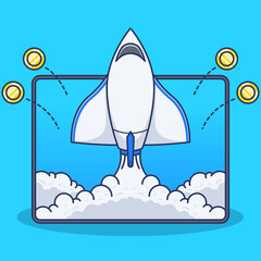 rocket launch on tablet pc illustration