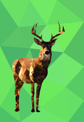 Low poly deer made of triangles. Simole, technological, futuristic.