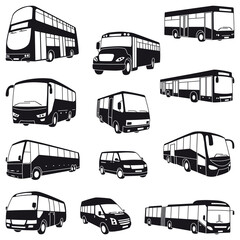 Set of detailed bus icons. Vector illustration - obrazy, fototapety, plakaty