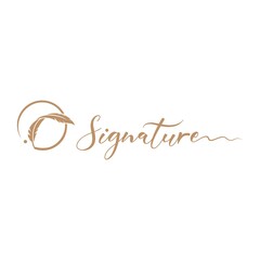 Signature logo template. Elegant feather pen. Law firm. Writer symbol. Curved plume silhouette. Quill logo design. Circle.