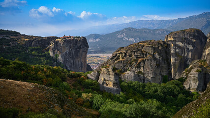 Fototapeta na wymiar A landscape view of Meteora Greece, and the rock formations that make it. 