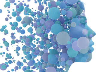 A profile portrait combined with blue 3d spheres