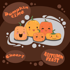 Vector funny pumpkin design decoration for Halloween and Thanksgiving nice greeting card cute poster happy emotion lovely image