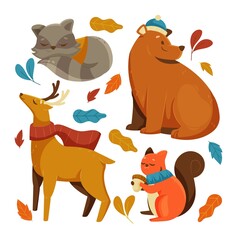Obraz na płótnie Canvas flat autumn forest animals vector design illustration