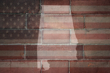 map of alabama state on a painted flag of united states of america on a brick wall