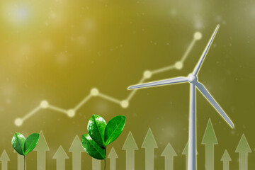 Financial developments business growth with growing tree, wind generator and digital graph....