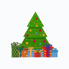 Christmas tree with gifts. Holiday. Christmas. New year. Gifts. Gift.