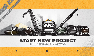 Heavy construction machinery in the city, various types.