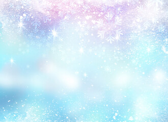 Fototapeta na wymiar Winter frost texture. Christmas blue bokeh. New year texture. Snowy background.