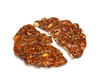 almond nougat typical christmas dessert isolated on white background