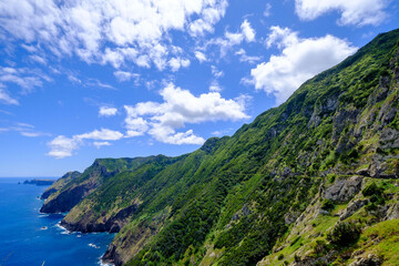 Coastline view in Madeira. Mountains near Atlantic ocean
